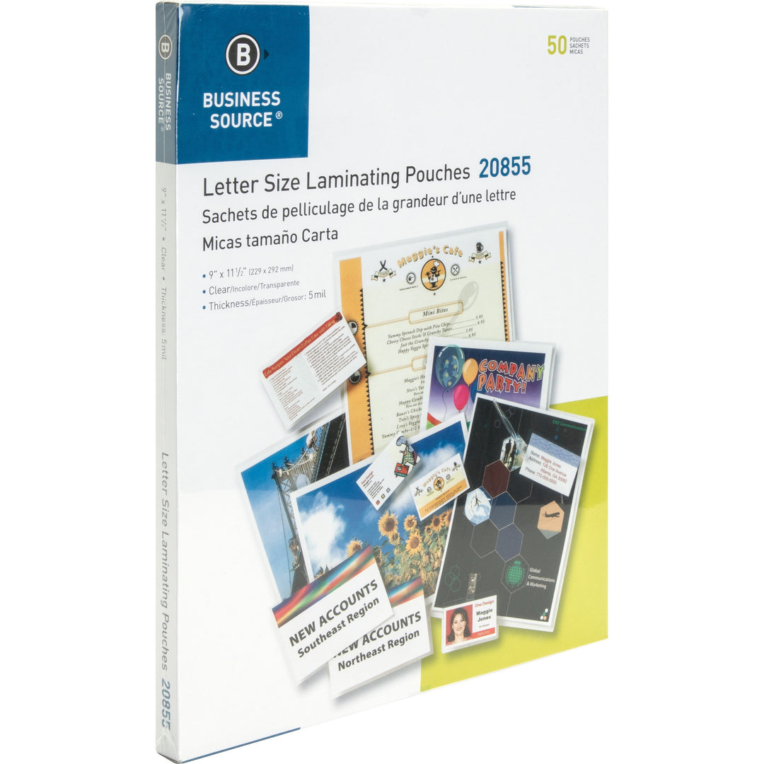 Image of Business Source Laminating Pouches, Letter, 5Mil, 9"x11-1/2", 50/BX, Clear