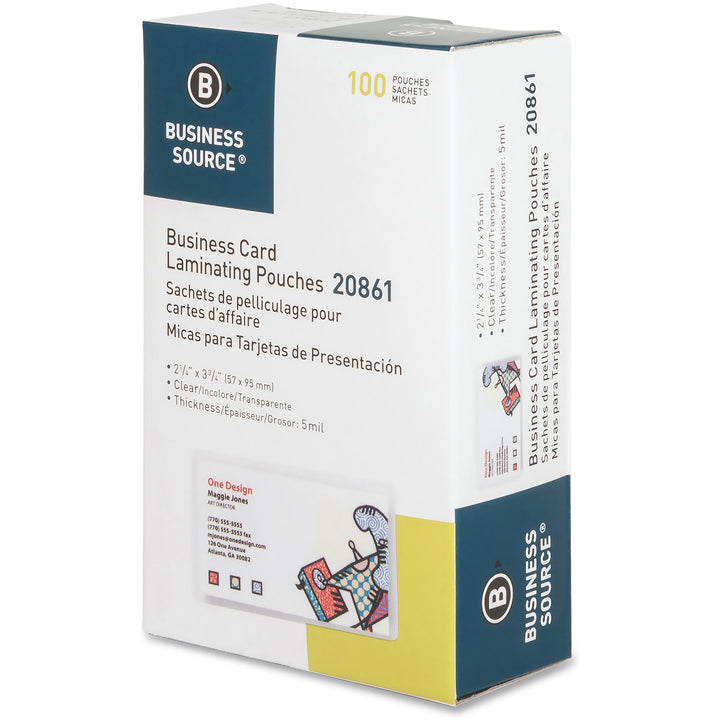 Image of Business Source Laminating Pouch, Bus Card, 5Mil, 2-1/4"x3-3/4", 100/BX, CL