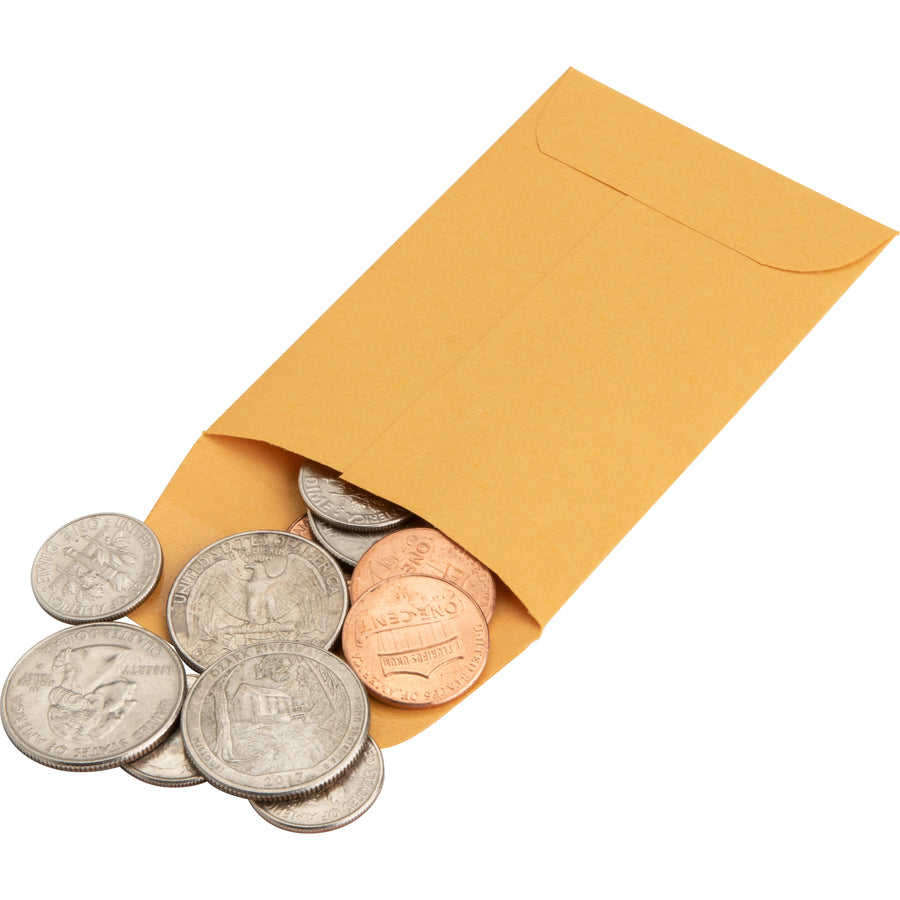 Image of Business Source Coin Envelopes, No.1, 20lb., 500/BX, 2-1/4"x3-1/2", Kraft