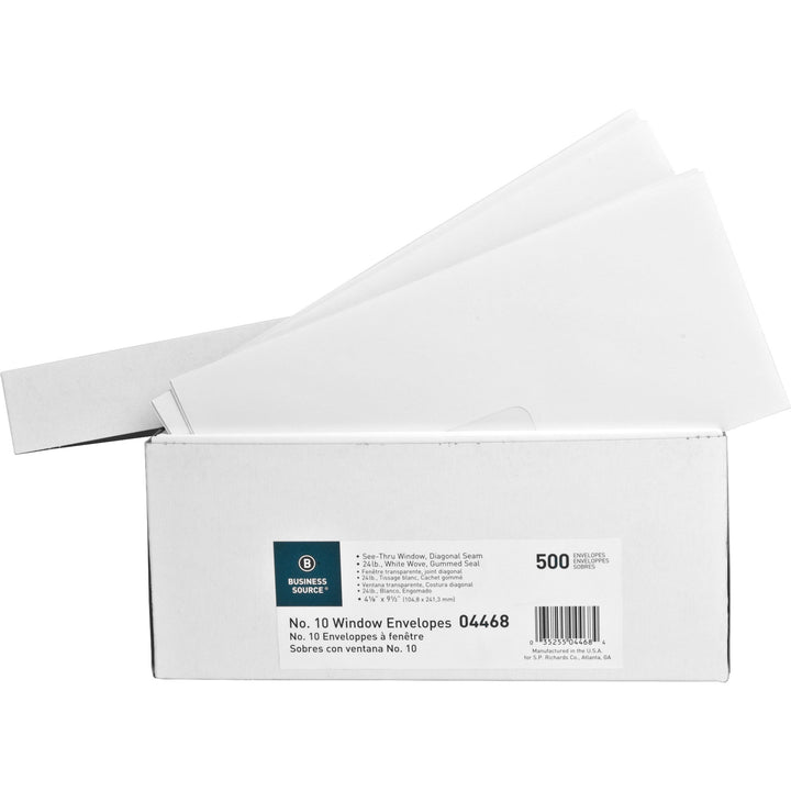 Image of Business Source Business Window Envelopes,No.10,4-1/8"x9-1/2",500/BX,WE Wove