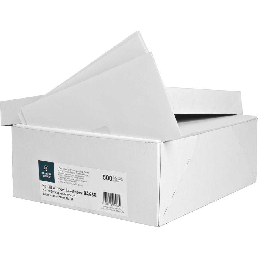 Image of Business Source Business Window Envelopes,No.10,4-1/8"x9-1/2",500/BX,WE Wove