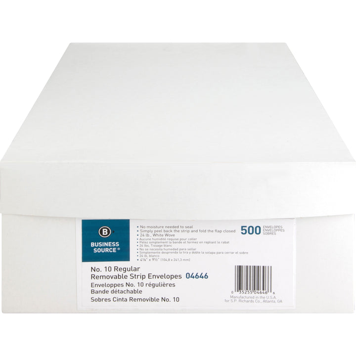 Image of Business Source Peel/Seal Envelopes,Plain,No. 10, 4-1/2"x9-1/2",500/BX, WE