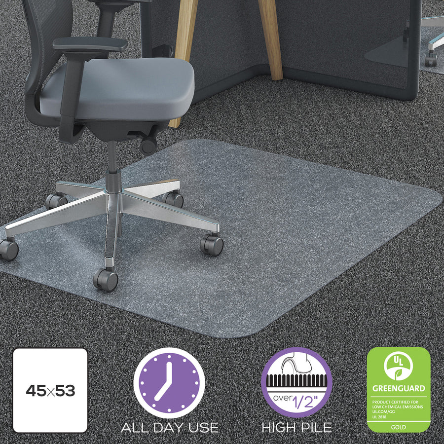 Image of deflecto® All Day Use Chair Mat - All Carpet Types, 45 X 53, Rectangle, Clear