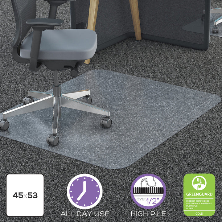 Image of deflecto® All Day Use Chair Mat - All Carpet Types, 45 X 53, Rectangle, Clear