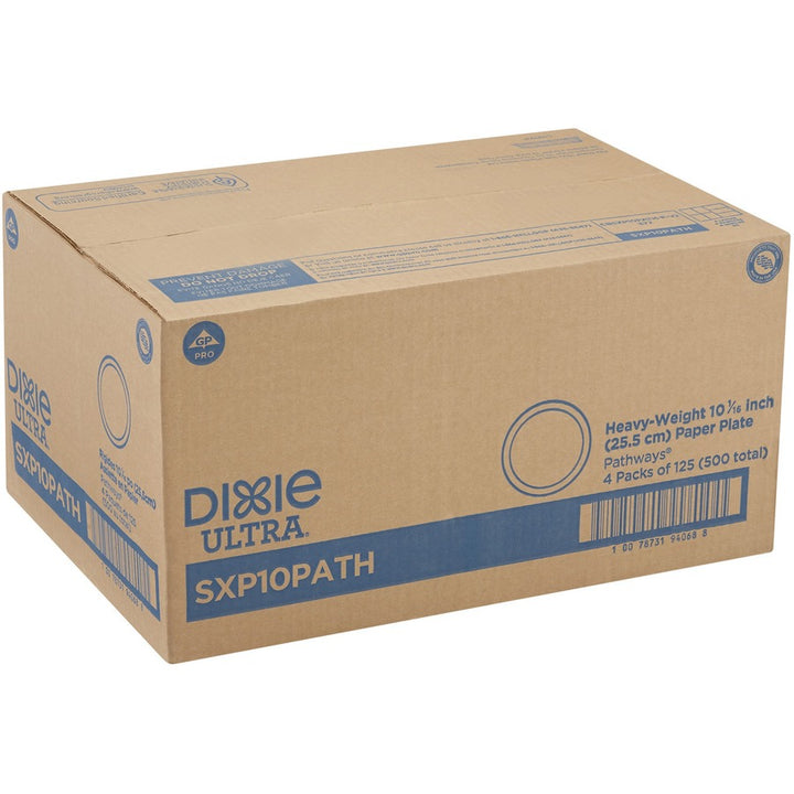 Image of Dixie® Plates,Extra Heavy Weight,10",125/PK,4PK/CT,Pathways/White