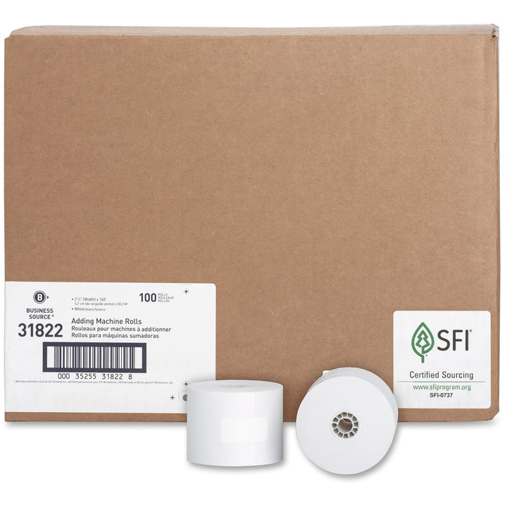 Image of Business Source Paper Roll, Single Ply, Bond, 2-1/4"x165', 100RL/CT, WE