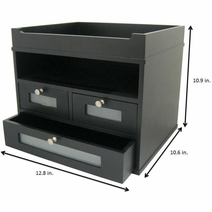 Image of Victor® Midnight Black Collection Tidy Tower, 5 Compartments, 3 Drawers, 12.8 x 10.6 x 10.9, Black