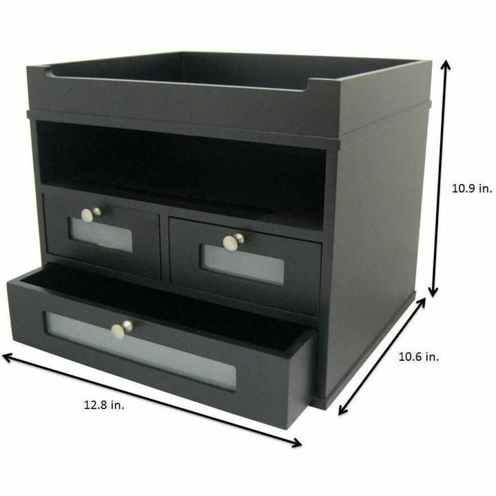 Image of Victor® Midnight Black Collection Tidy Tower, 5 Compartments, 3 Drawers, 12.8 x 10.6 x 10.9, Black