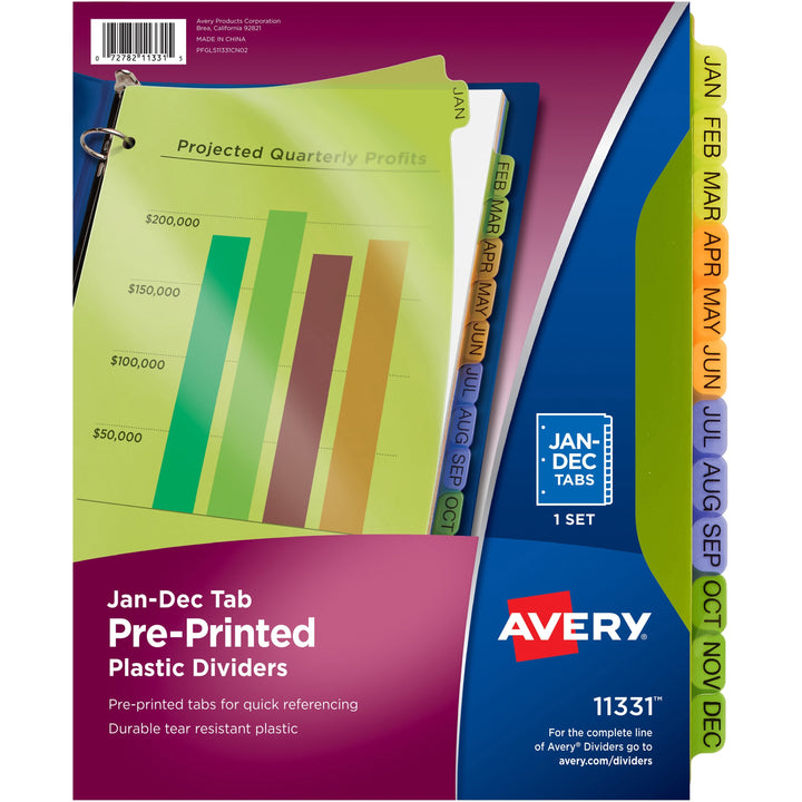 Image of Avery® Durable Preprinted Plastic Tab Dividers, 12-Tab, Jan. To Dec., 11 X 8.5, Assorted, 1 Set