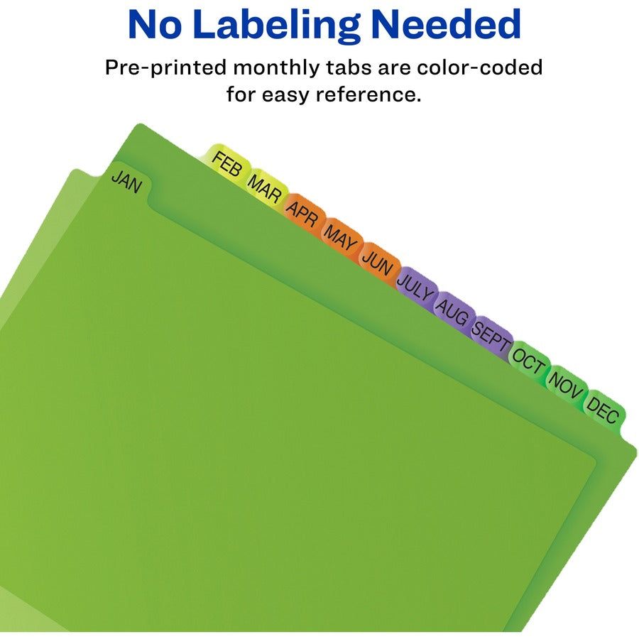 Image of Avery® Durable Preprinted Plastic Tab Dividers, 12-Tab, Jan. To Dec., 11 X 8.5, Assorted, 1 Set