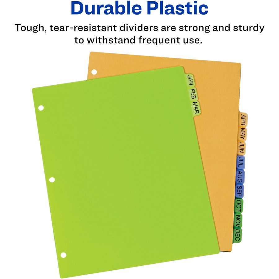 Image of Avery® Durable Preprinted Plastic Tab Dividers, 12-Tab, Jan. To Dec., 11 X 8.5, Assorted, 1 Set