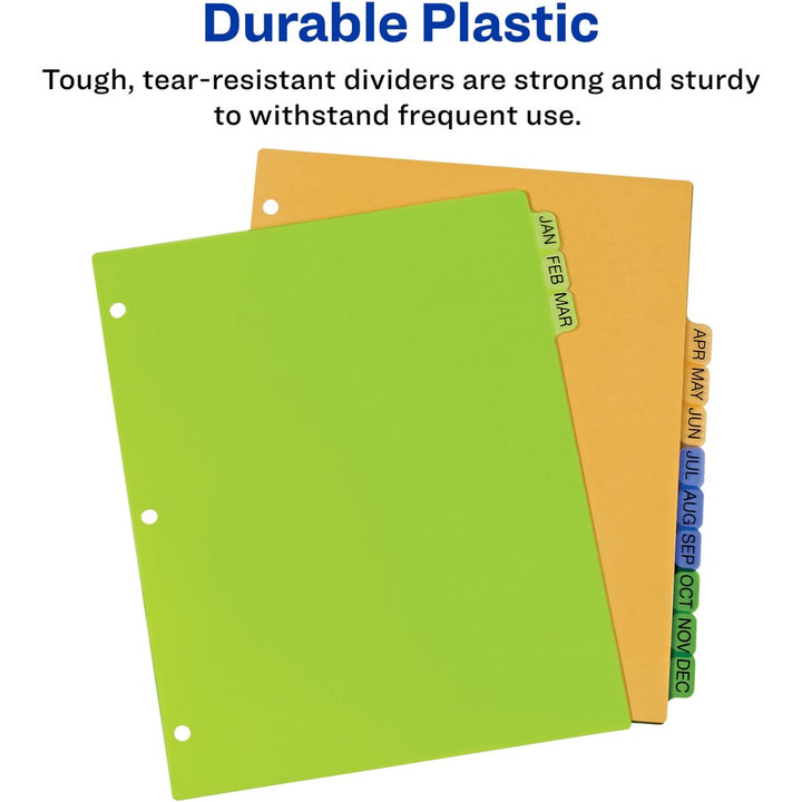 Image of Avery® Durable Preprinted Plastic Tab Dividers, 12-Tab, Jan. To Dec., 11 X 8.5, Assorted, 1 Set