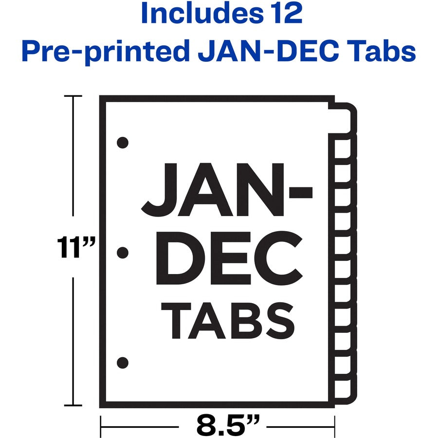 Image of Avery® Durable Preprinted Plastic Tab Dividers, 12-Tab, Jan. To Dec., 11 X 8.5, Assorted, 1 Set
