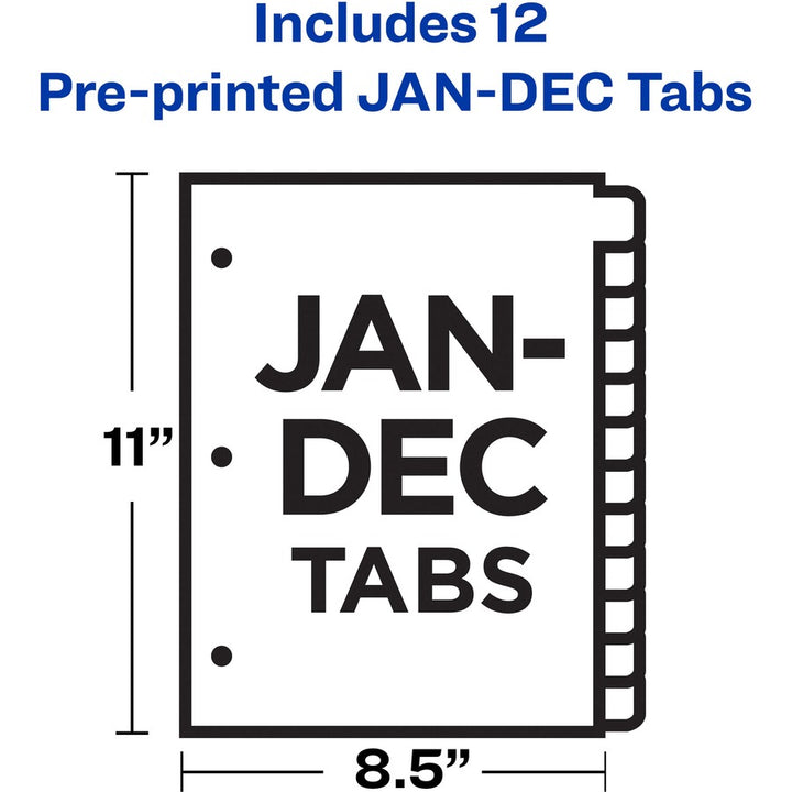 Image of Avery® Durable Preprinted Plastic Tab Dividers, 12-Tab, Jan. To Dec., 11 X 8.5, Assorted, 1 Set