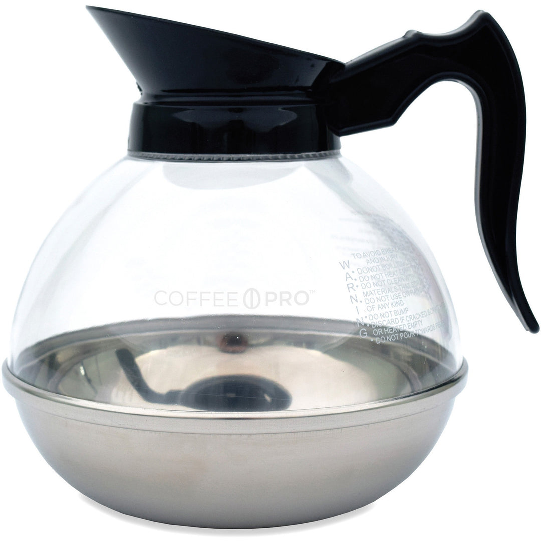 Image of Coffee Pro CPU12 Unbreakable 12-cup Decanter, Clear, Black, Polycarbonate, Stainless Steel, Phenolic Plastic Body, 1 Each