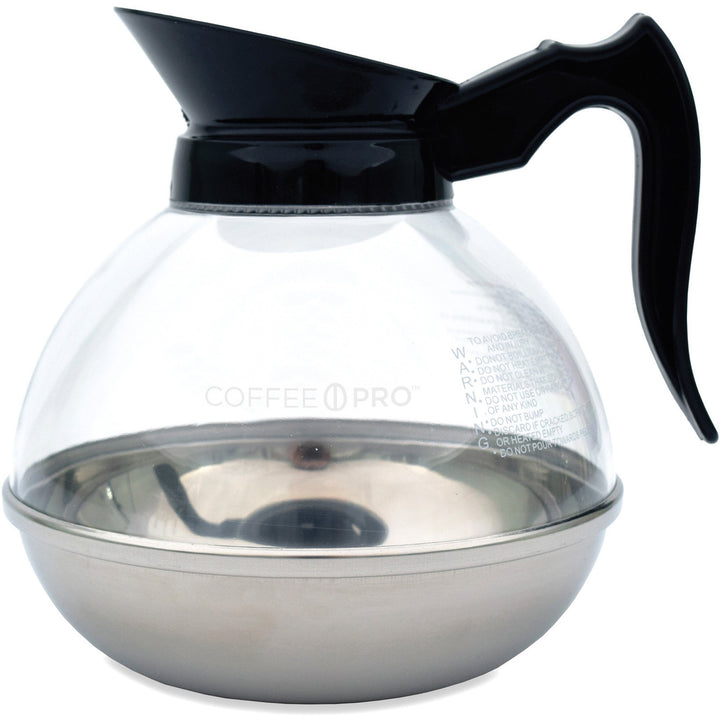Image of Coffee Pro CPU12 Unbreakable 12-cup Decanter, Clear, Black, Polycarbonate, Stainless Steel, Phenolic Plastic Body, 1 Each