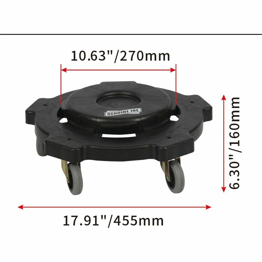 Image of Genuine Joe Dolly, Gallon Round, f/32/44/55 Gal, 17.91"x6.3", Black