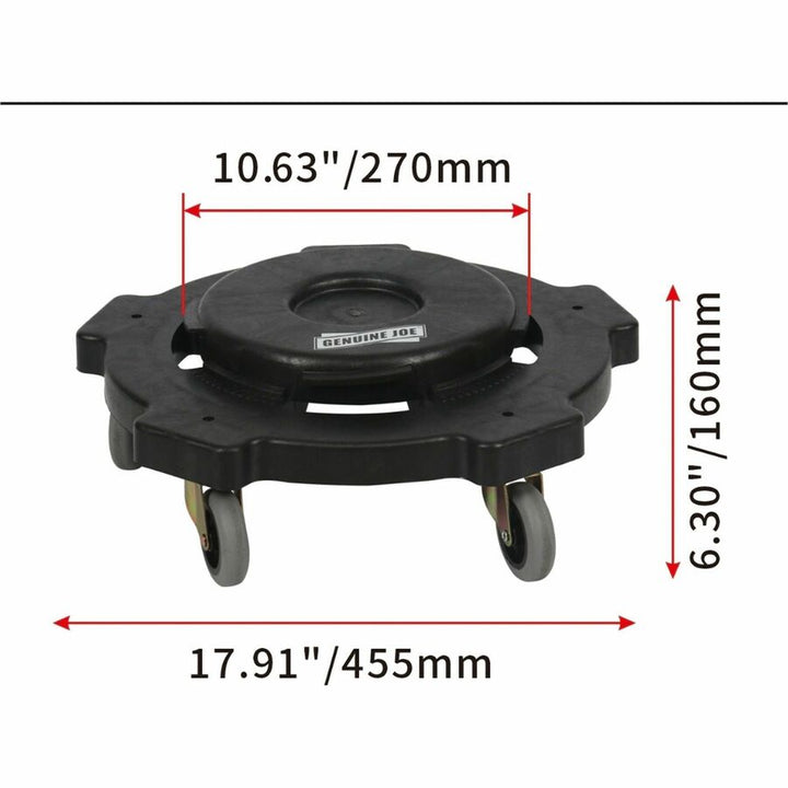 Image of Genuine Joe Dolly, Gallon Round, f/32/44/55 Gal, 17.91"x6.3", Black