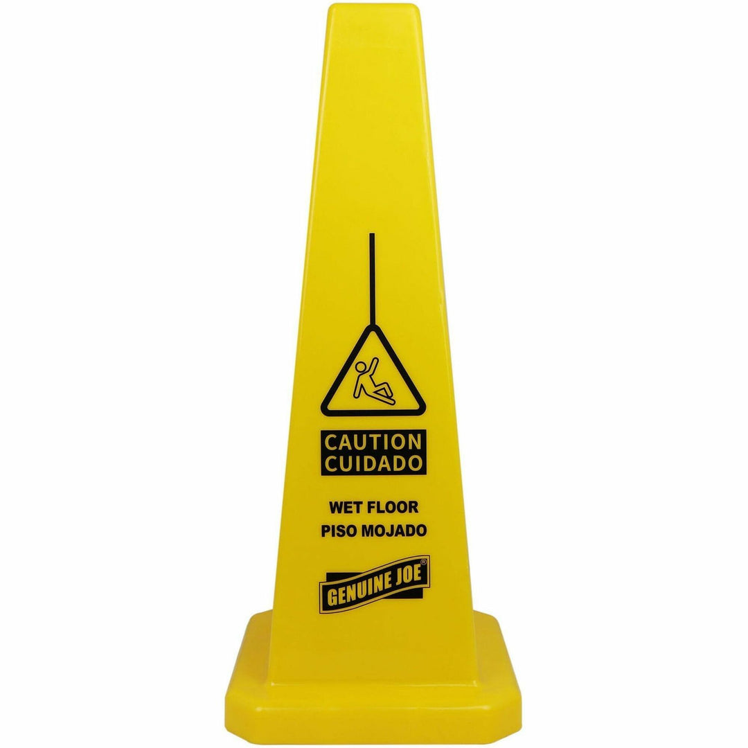 Image of Genuine Joe Caution Safety Cone,Spanish/English,4-Sided,10"x10"x24",YW