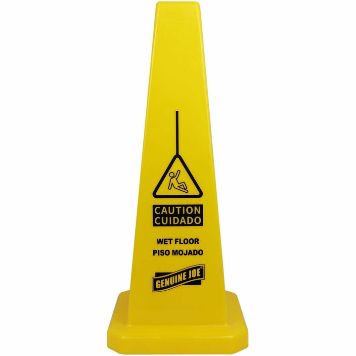 Image of Genuine Joe Caution Safety Cone,Spanish/English,4-Sided,10"x10"x24",YW