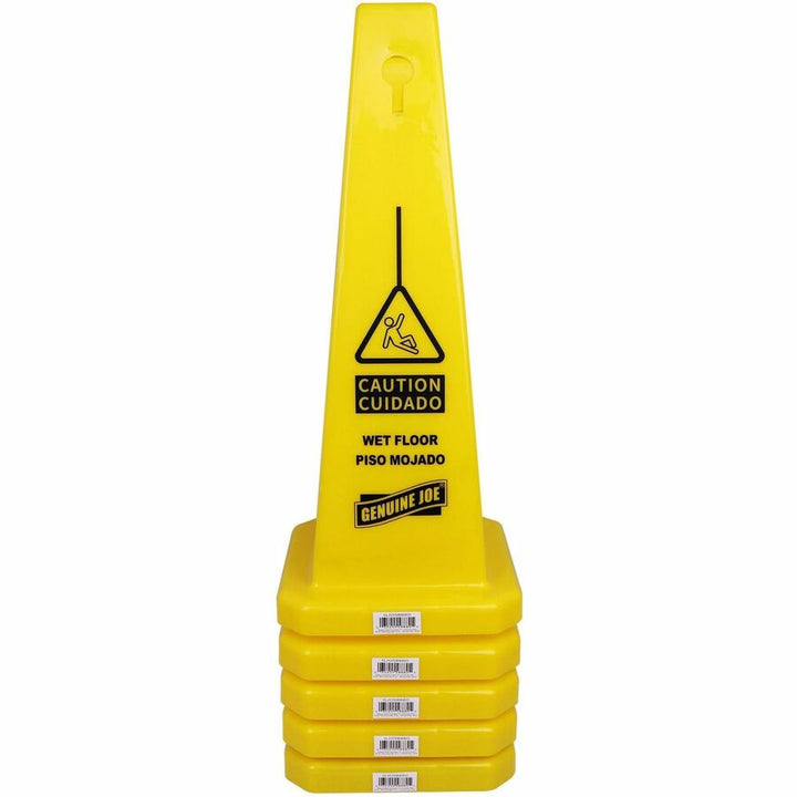 Image of Genuine Joe Caution Safety Cone,Spanish/English,4-Sided,10"x10"x24",YW