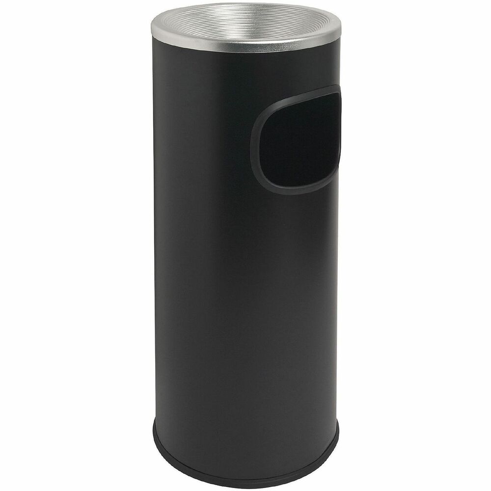 Image of Genuine Joe Waste Receptacle,w/Ashtray,Fire-Safe,3 Gal,Aluminum/Black