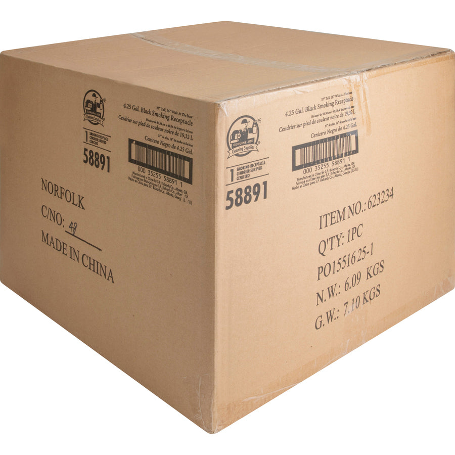 Image of Genuine Joe Smoking Receptacle, Capped Tube, 4.25 Gal., 16"x37", Black