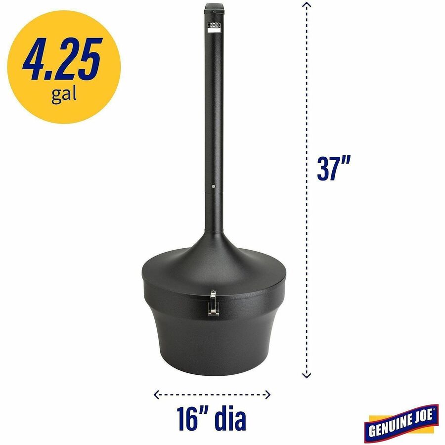 Image of Genuine Joe Smoking Receptacle, Capped Tube, 4.25 Gal., 16"x37", Black