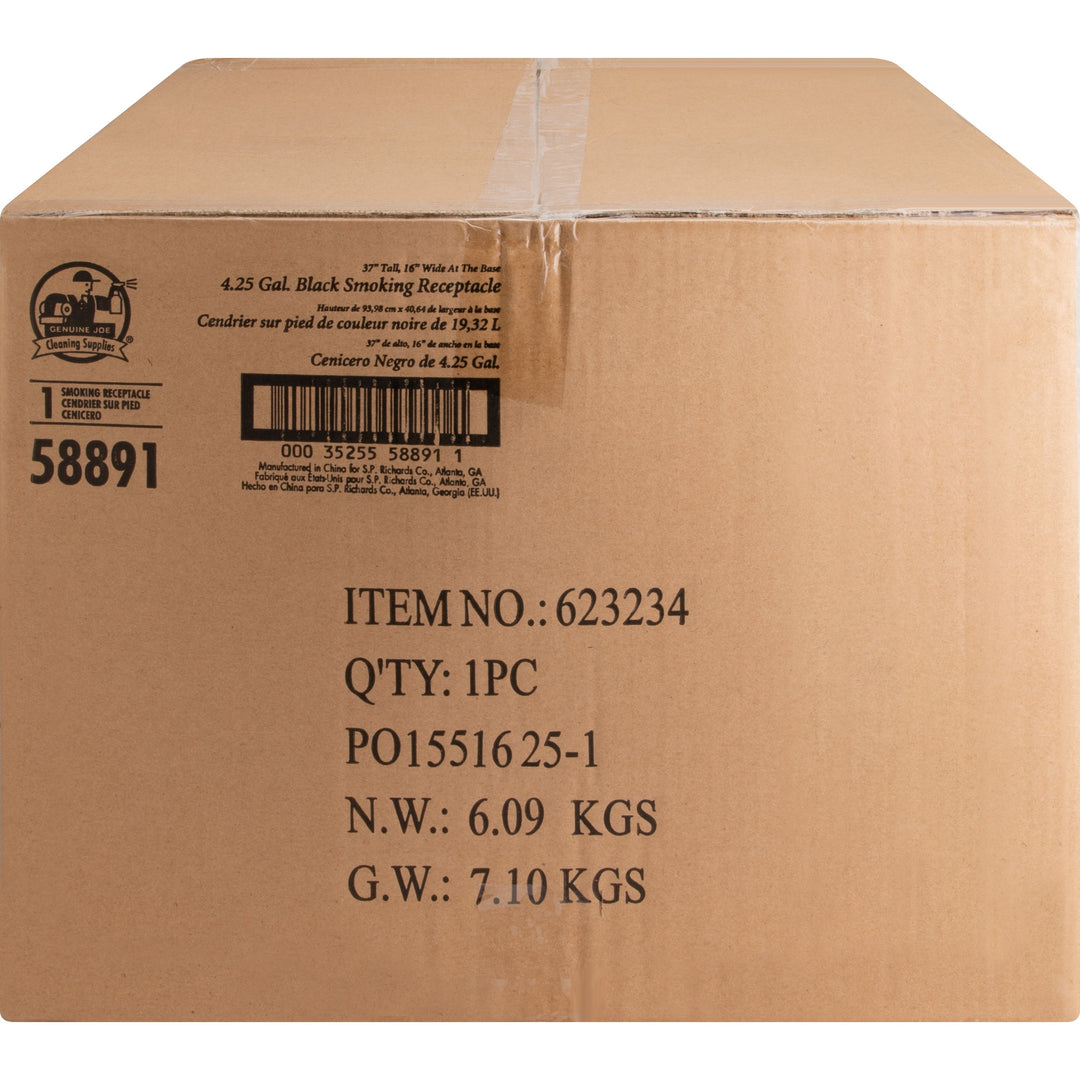 Image of Genuine Joe Smoking Receptacle, Capped Tube, 4.25 Gal., 16"x37", Black