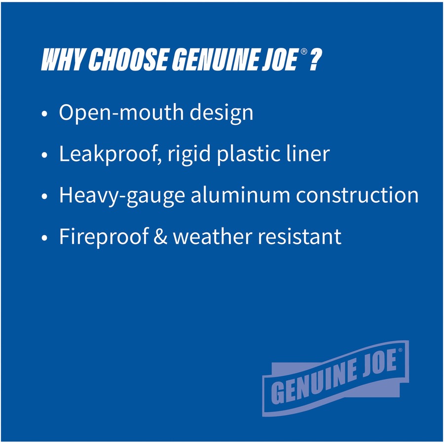 Image of Genuine Joe Waste Receptacle,Weather-resistant,35 Gal,18"x34",Aluminum