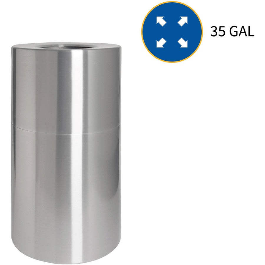 Image of Genuine Joe Waste Receptacle,Weather-resistant,35 Gal,18"x34",Aluminum