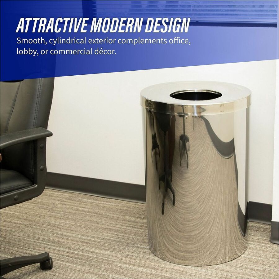 Image of Genuine Joe Waste Receptacle, 30 Gal, 20"Diax31-1/2"H, Stainless Steel