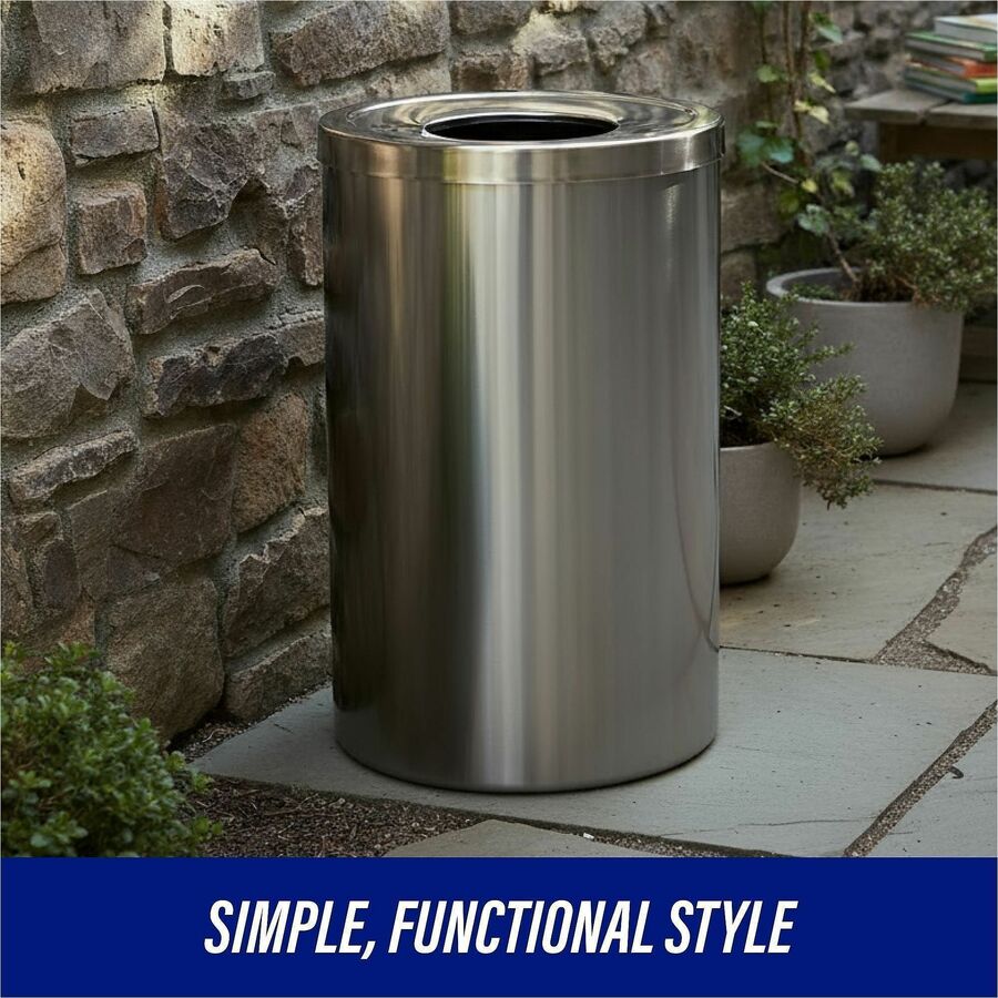 Image of Genuine Joe Waste Receptacle, 30 Gal, 20"Diax31-1/2"H, Stainless Steel