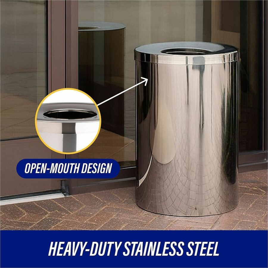 Image of Genuine Joe Waste Receptacle, 30 Gal, 20"Diax31-1/2"H, Stainless Steel