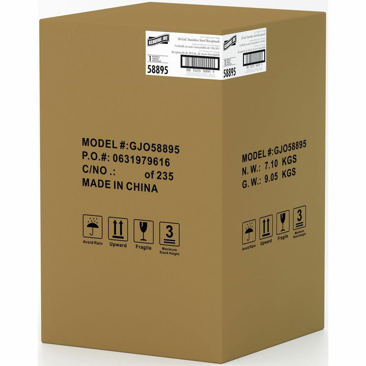 Image of Genuine Joe Waste Receptacle, 30 Gal, 20"Diax31-1/2"H, Stainless Steel