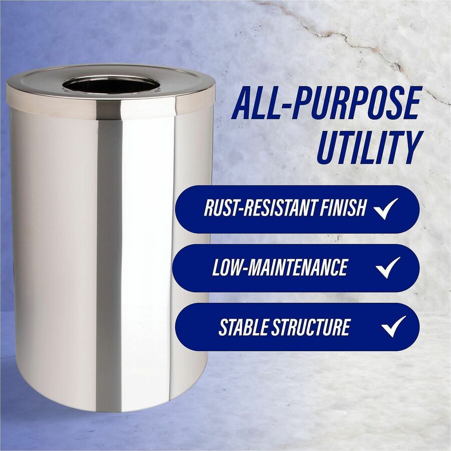 Image of Genuine Joe Waste Receptacle, 30 Gal, 20"Diax31-1/2"H, Stainless Steel