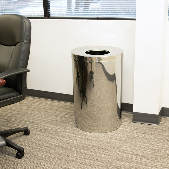 Image of Genuine Joe Waste Receptacle, 30 Gal, 20"Diax31-1/2"H, Stainless Steel