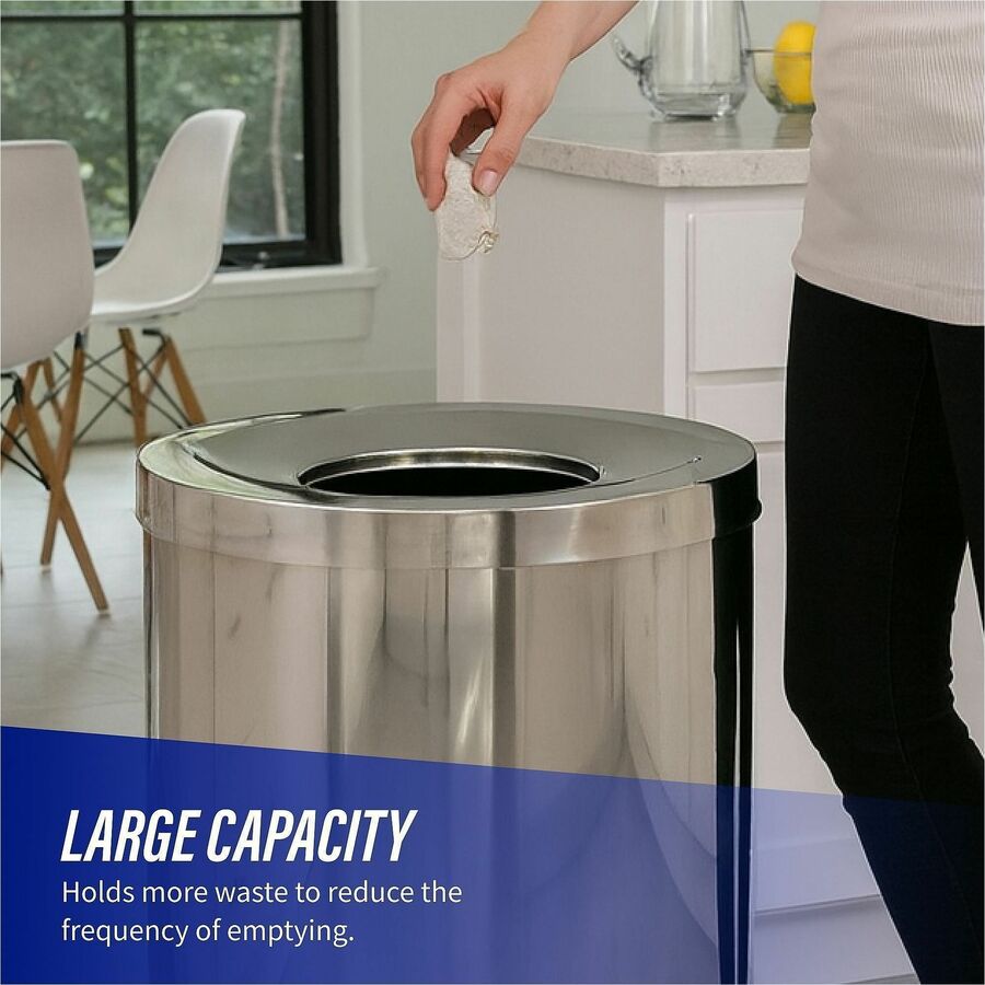 Image of Genuine Joe Waste Receptacle, 30 Gal, 20"Diax31-1/2"H, Stainless Steel