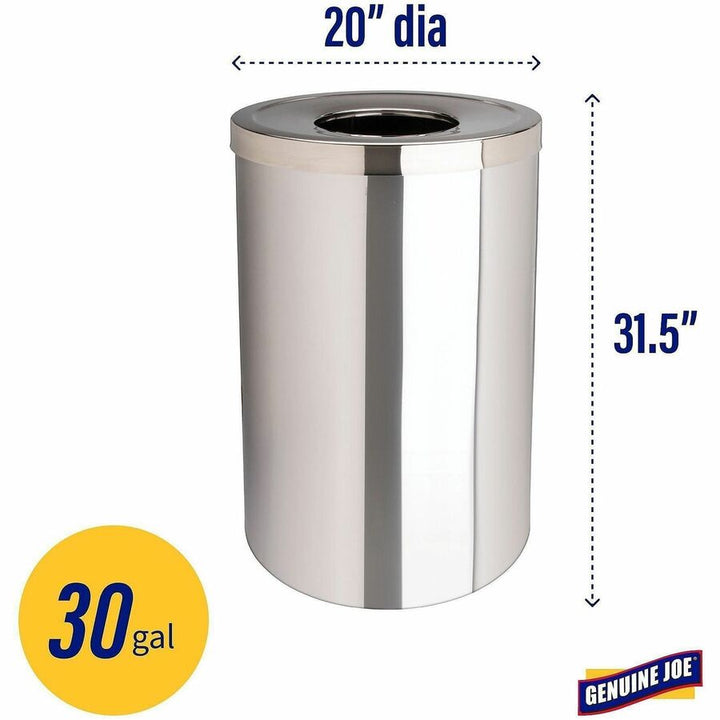 Image of Genuine Joe Waste Receptacle, 30 Gal, 20"Diax31-1/2"H, Stainless Steel