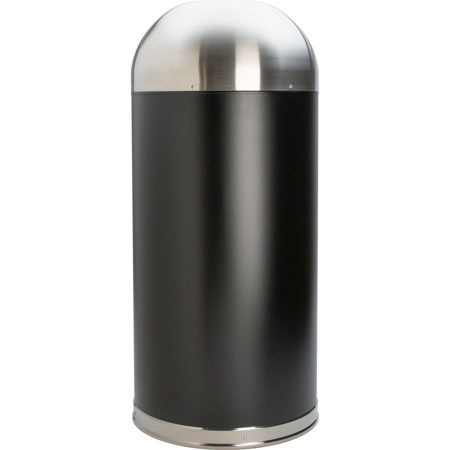 Image of Genuine Joe Trash Receptacle, Domed Top, 15 Gal, 16-1/2"Dia x 40", BK/SR