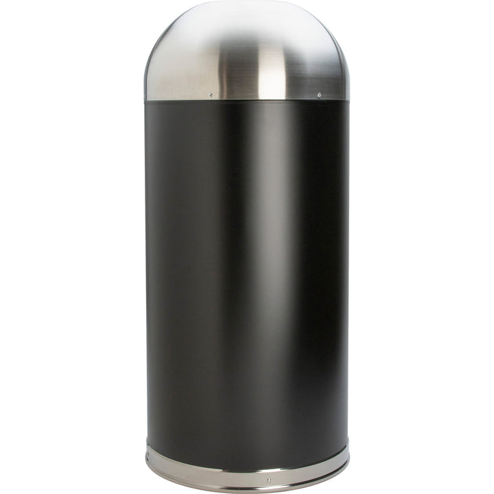 Image of Genuine Joe Trash Receptacle, Domed Top, 15 Gal, 16-1/2"Dia x 40", BK/SR