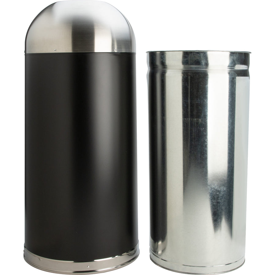 Image of Genuine Joe Trash Receptacle, Domed Top, 15 Gal, 16-1/2"Dia x 40", BK/SR