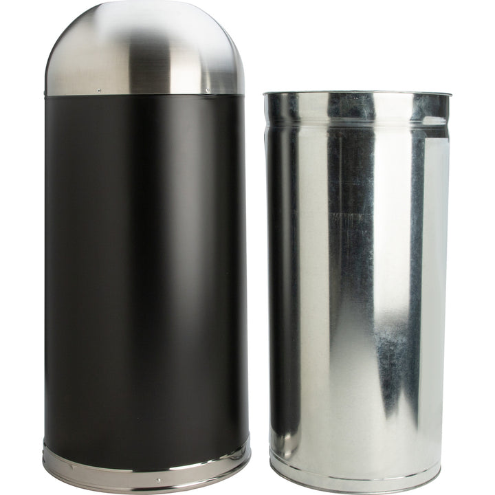 Image of Genuine Joe Trash Receptacle, Domed Top, 15 Gal, 16-1/2"Dia x 40", BK/SR