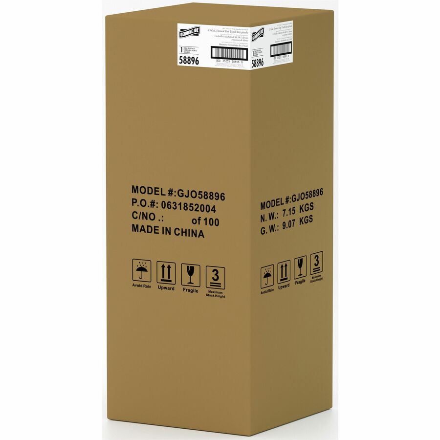 Image of Genuine Joe Trash Receptacle, Domed Top, 15 Gal, 16-1/2"Dia x 40", BK/SR