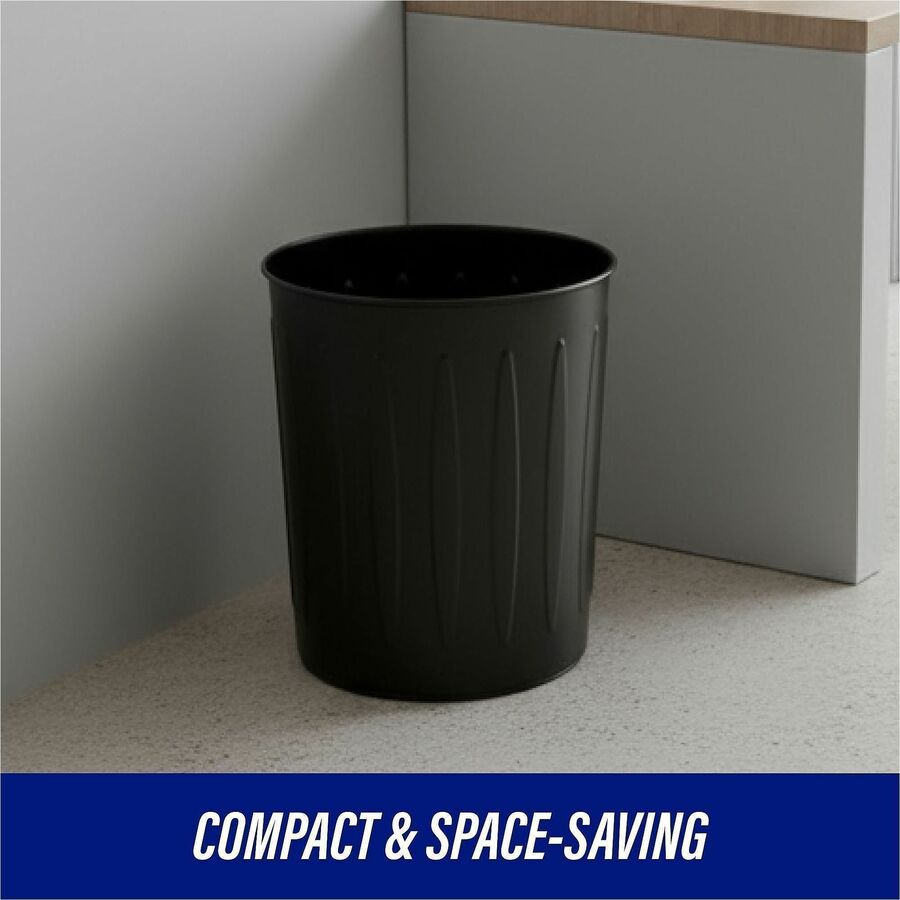 Image of Genuine Joe 58897 6-gallon Fire-safe Trash Can, 6 gal Capacity, Fire-Safe, Sturdy, 14" H x 13" Diameter, Metal, Steel, Black, 1 Each