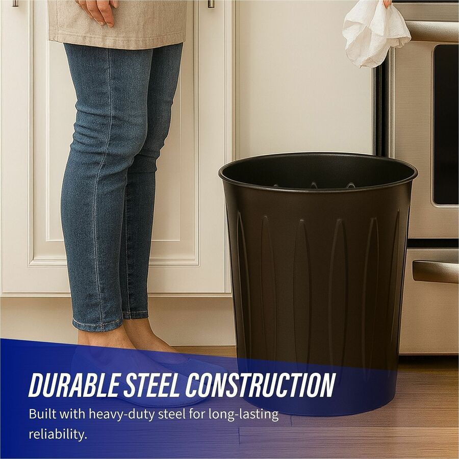 Image of Genuine Joe 58897 6-gallon Fire-safe Trash Can, 6 gal Capacity, Fire-Safe, Sturdy, 14" H x 13" Diameter, Metal, Steel, Black, 1 Each