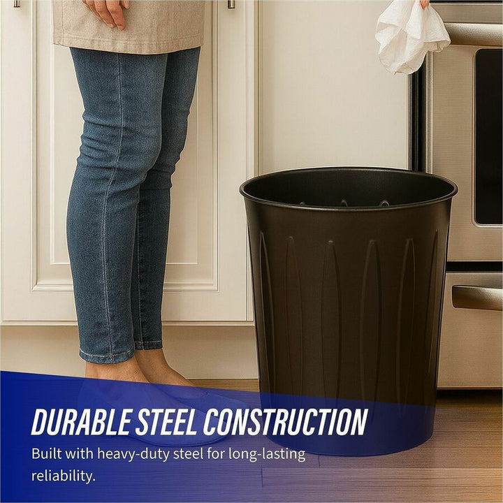 Image of Genuine Joe 58897 6-gallon Fire-safe Trash Can, 6 gal Capacity, Fire-Safe, Sturdy, 14" H x 13" Diameter, Metal, Steel, Black, 1 Each