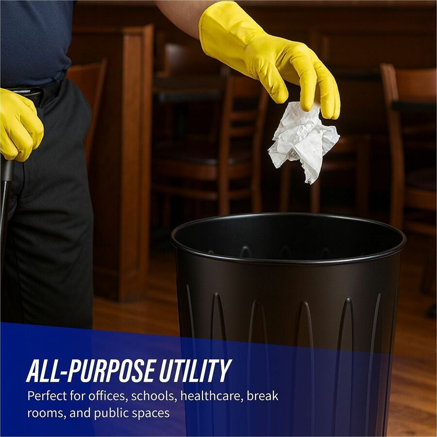 Image of Genuine Joe 58897 6-gallon Fire-safe Trash Can, 6 gal Capacity, Fire-Safe, Sturdy, 14" H x 13" Diameter, Metal, Steel, Black, 1 Each