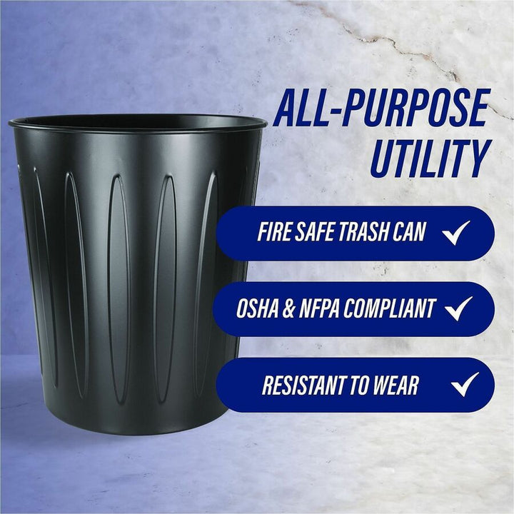 Image of Genuine Joe 58897 6-gallon Fire-safe Trash Can, 6 gal Capacity, Fire-Safe, Sturdy, 14" H x 13" Diameter, Metal, Steel, Black, 1 Each