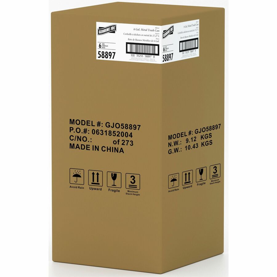 Image of Genuine Joe 58897 6-gallon Fire-safe Trash Can, 6 gal Capacity, Fire-Safe, Sturdy, 14" H x 13" Diameter, Metal, Steel, Black, 1 Each